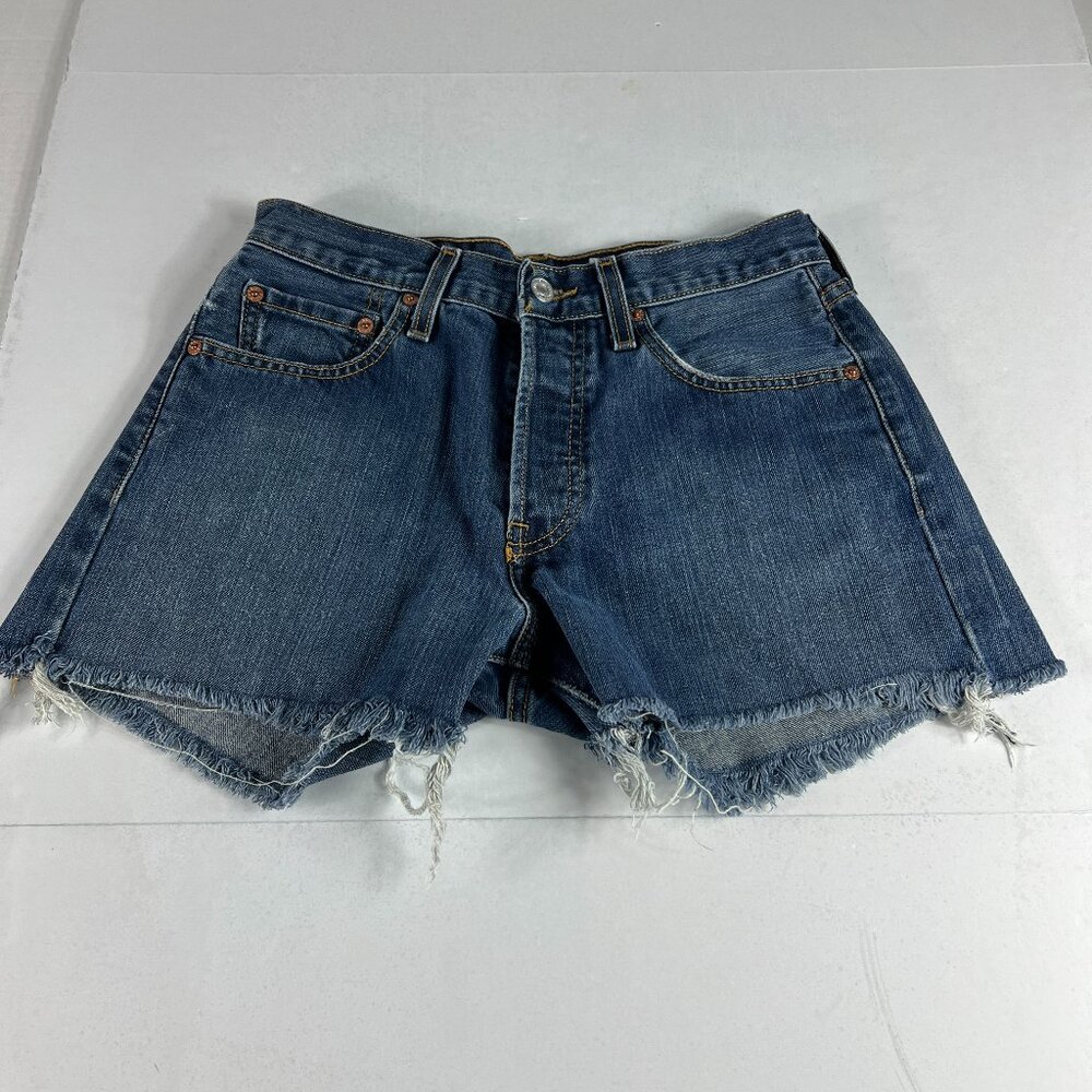 Y2K Levi's Jean Shorts Mens 29 501 Blue Faded Cut Off Raw Hem Cotton Denim Jorts